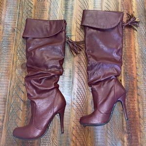 Patent leather burgundy boots